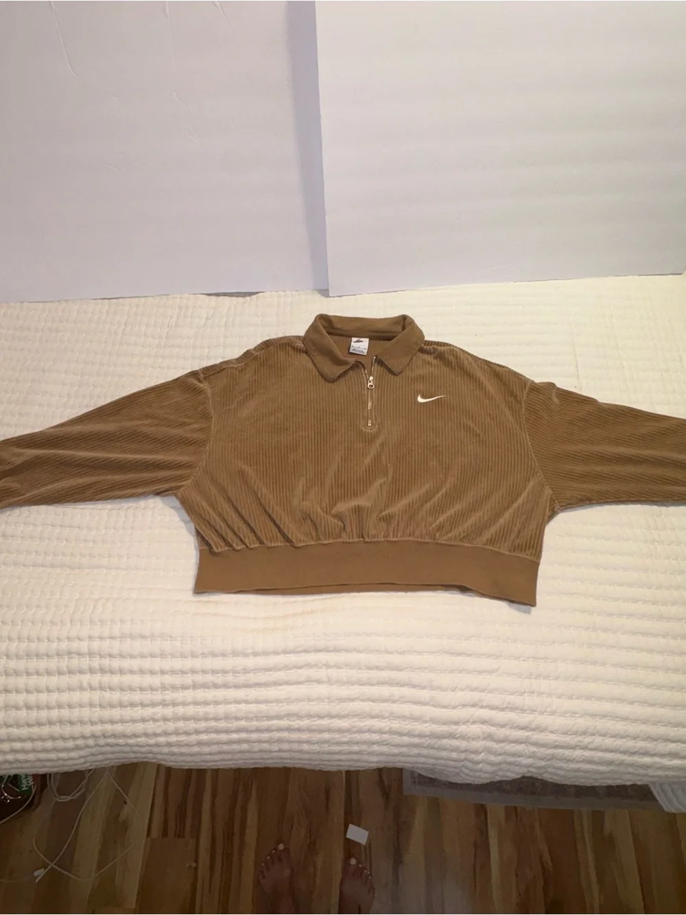 Nike Tan Corduroy Cropped Zip Pullover